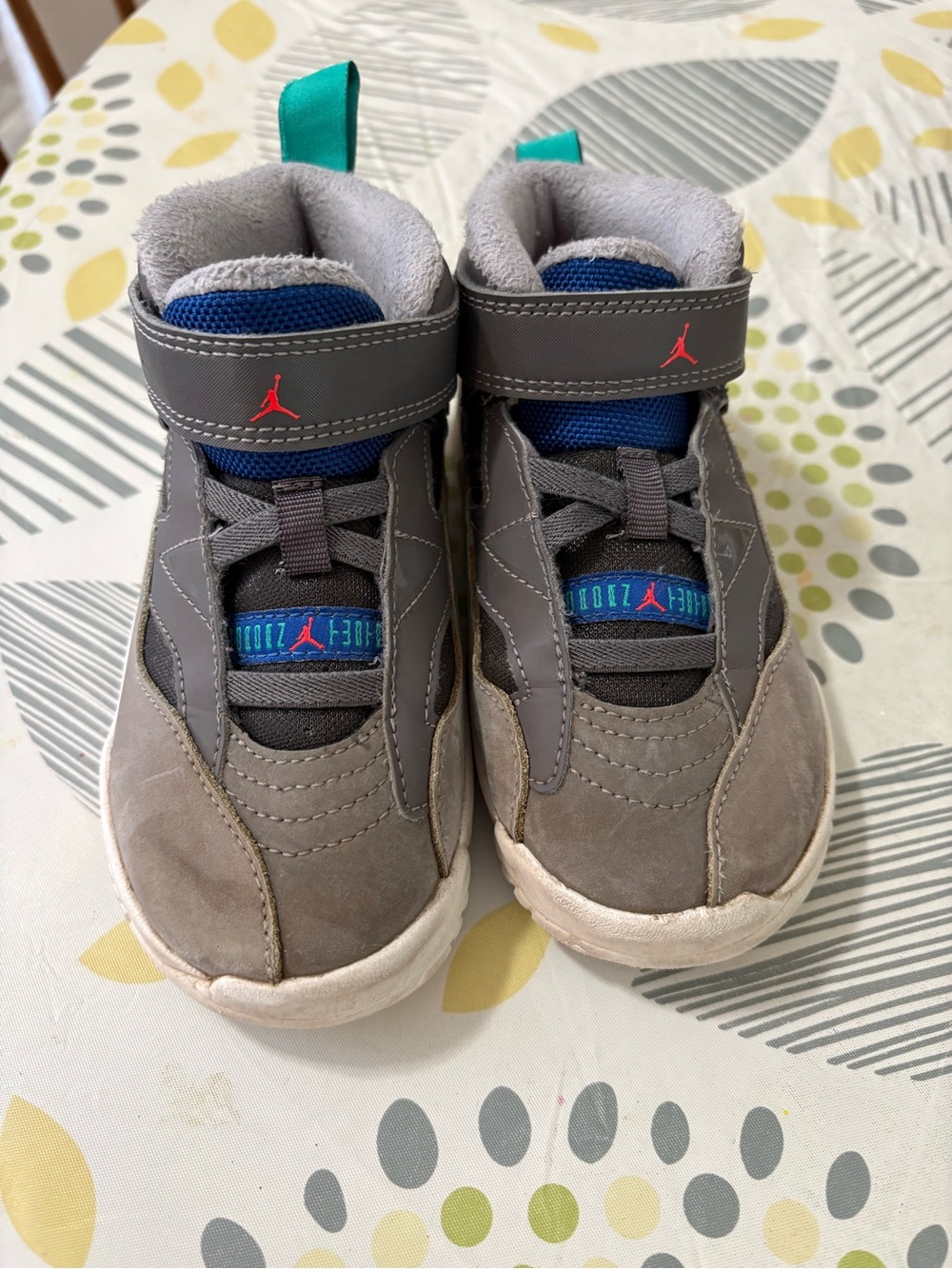 Kids' Grey Air Jordan Style High-Top Sneakers